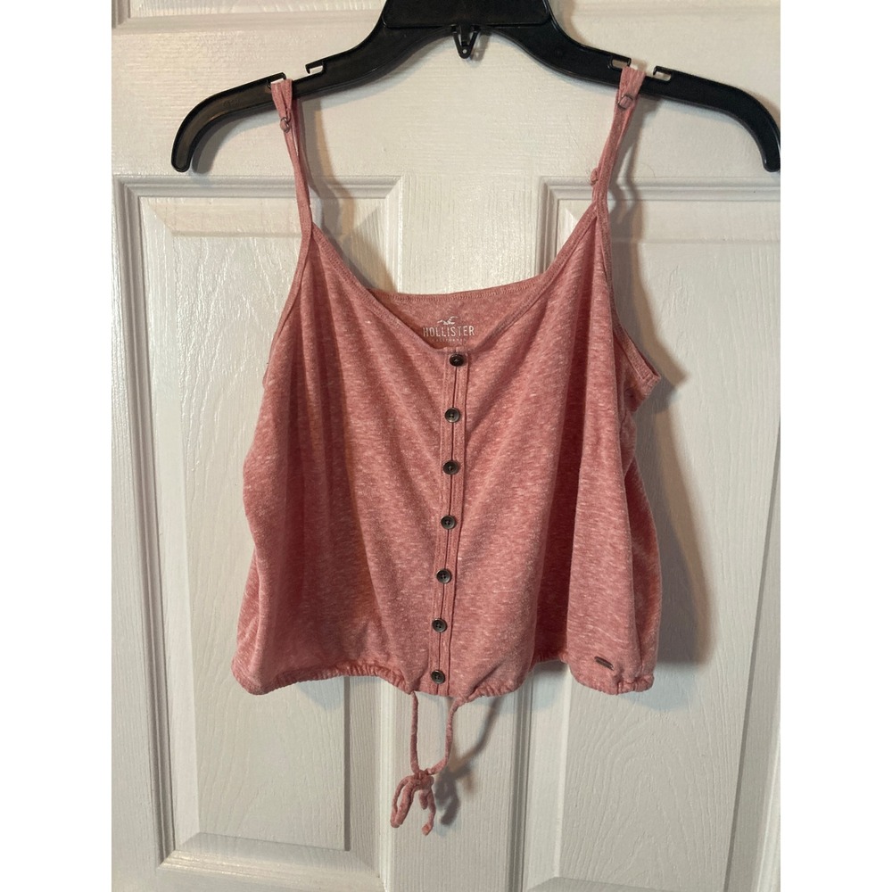 Hollister Pink Heathered Button Front Crop Cami Tank Top Womens Medium